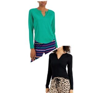Jenni Women's Split-Neck Pajama Top‎ Bundle of 2 - Black - Green - Size XS